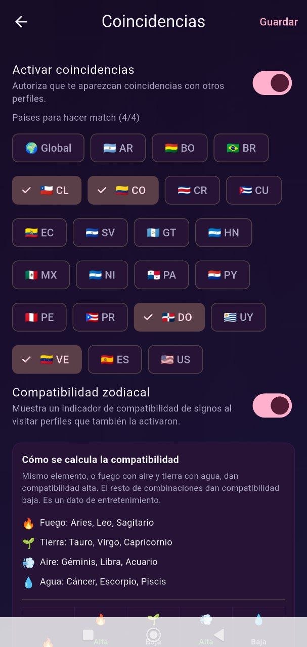 Preferencias de match